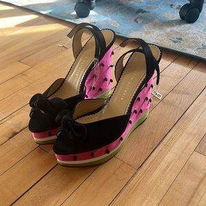 Charlotte Olympia watermelon wedge heels